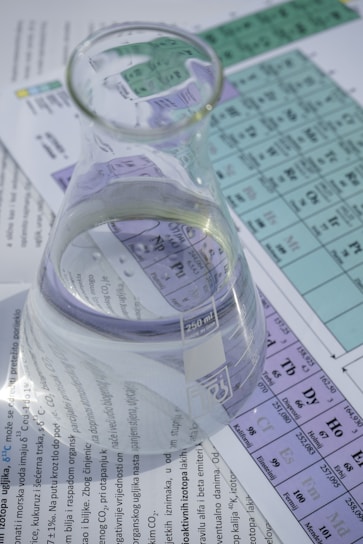 clear glass pitcher on white paper