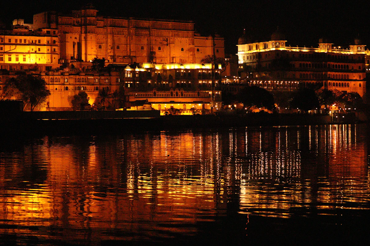 Lights over the lake at night