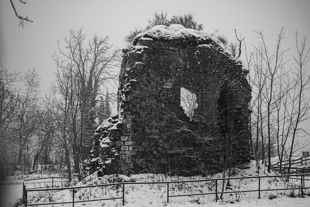 grayscale photo of concrete building