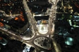 aerial view of city buildings during night time