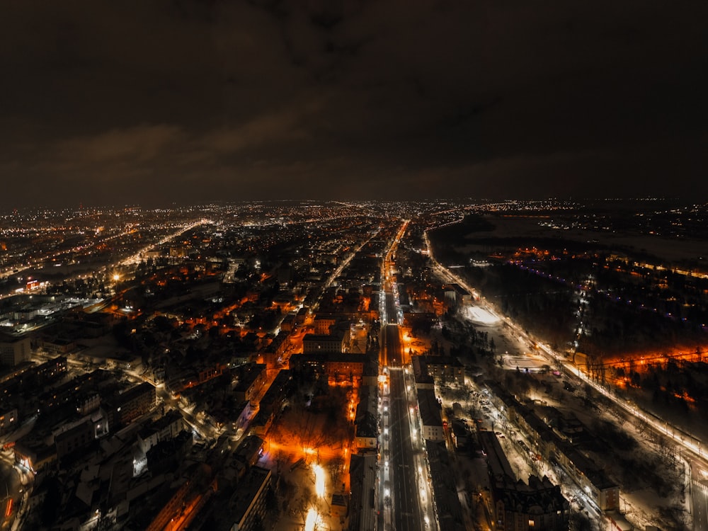 aerial view of city during night time