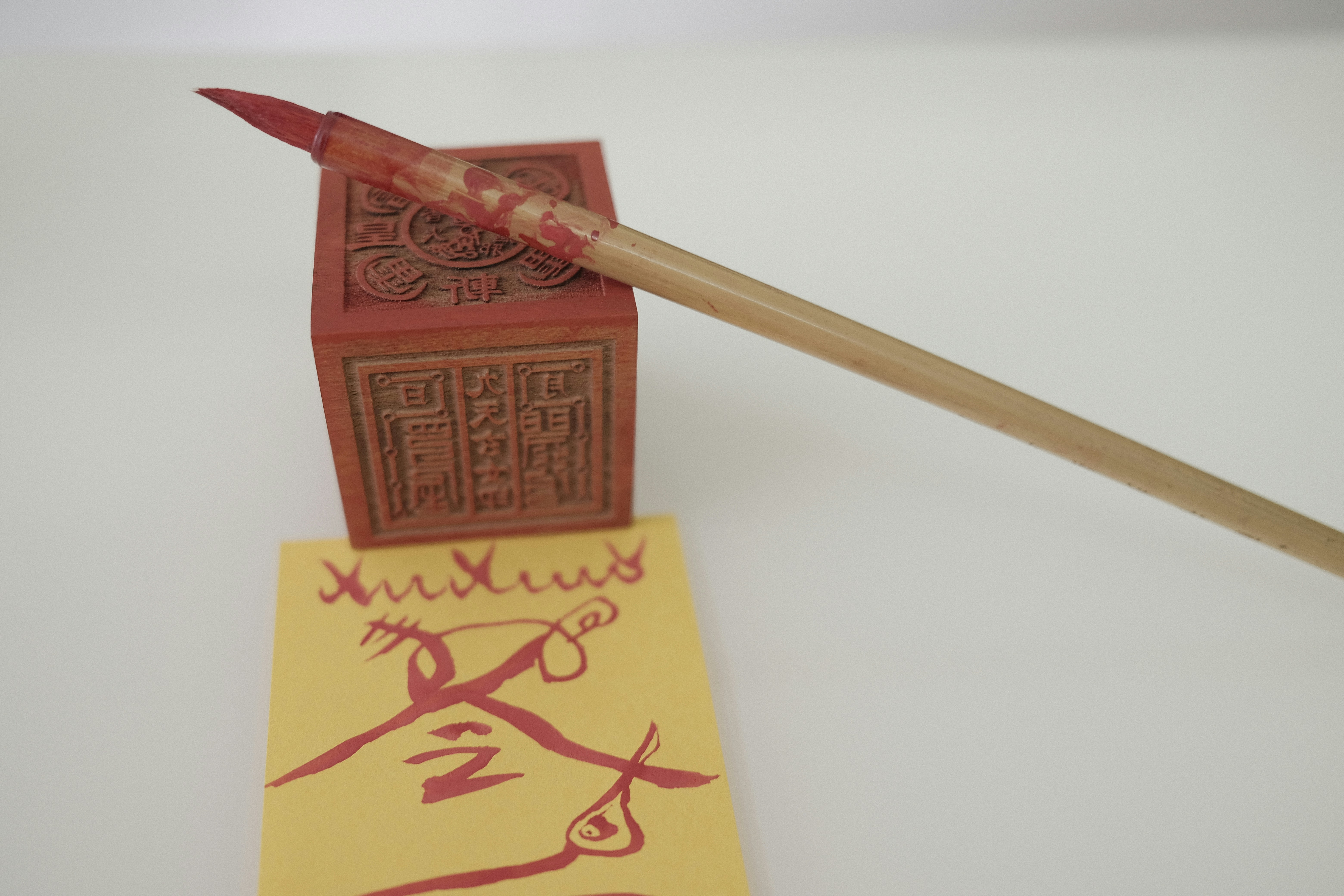 korean fortune telling desk with brush and paper