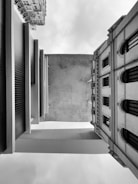 An artistic black and white photo of architectural details in a city