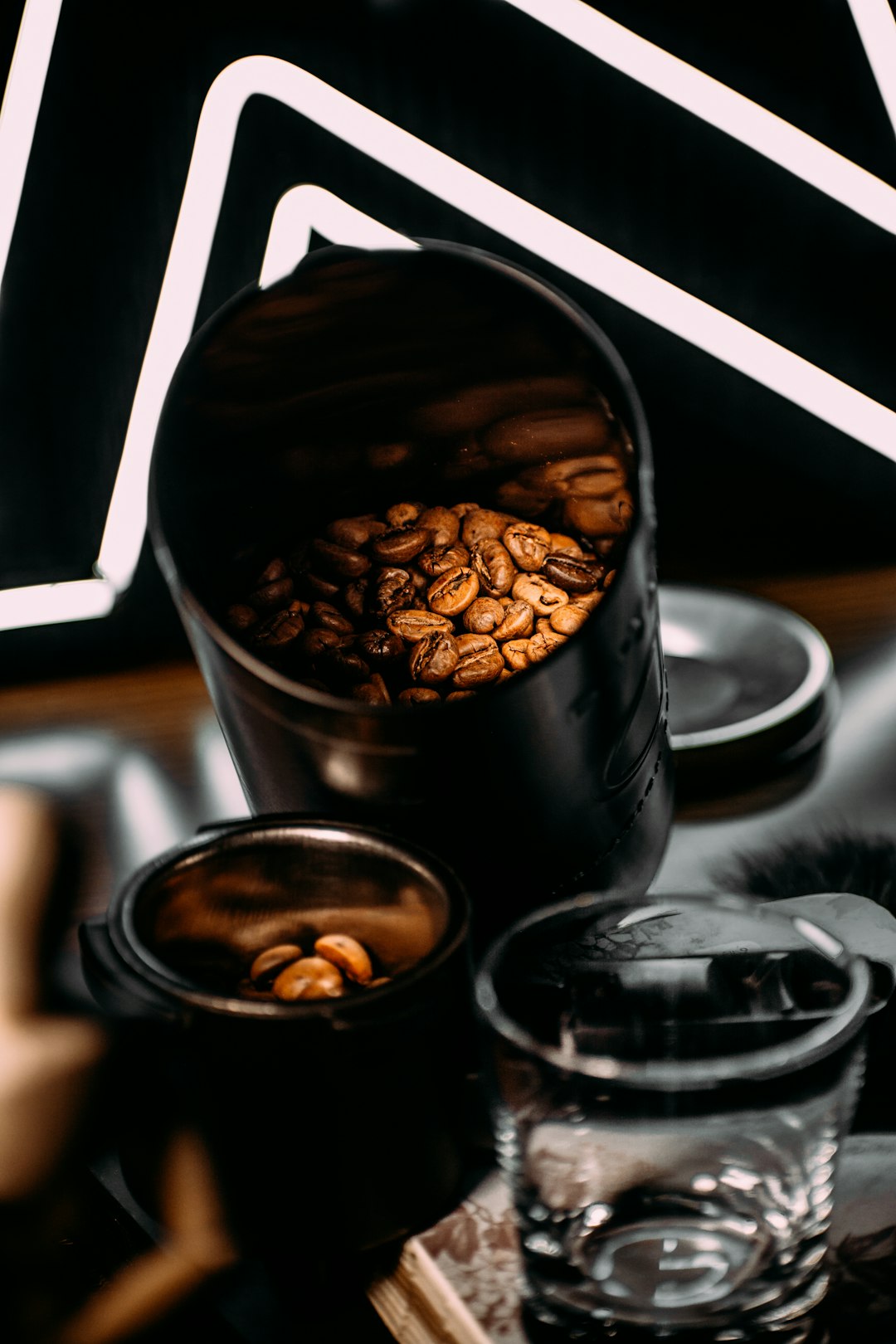 black ceramic mug on brown wooden table