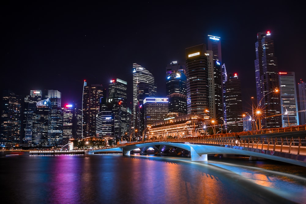 city skyline during night time