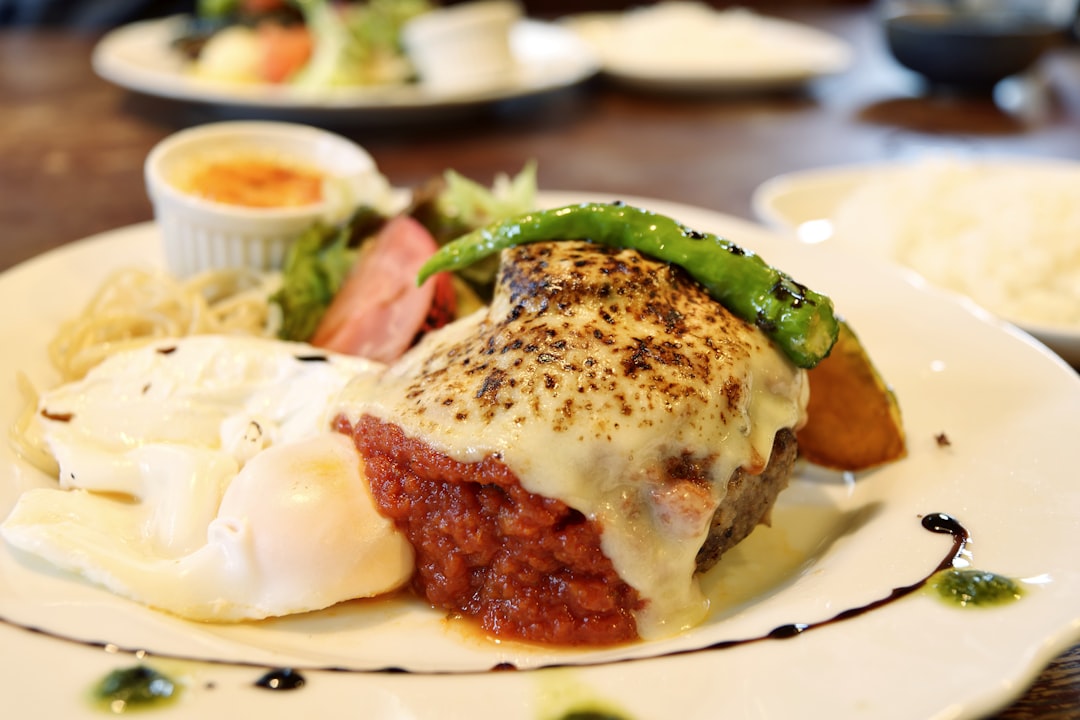 white ceramic plate with food,