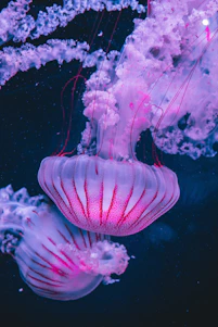 pink and white jellyfish in water