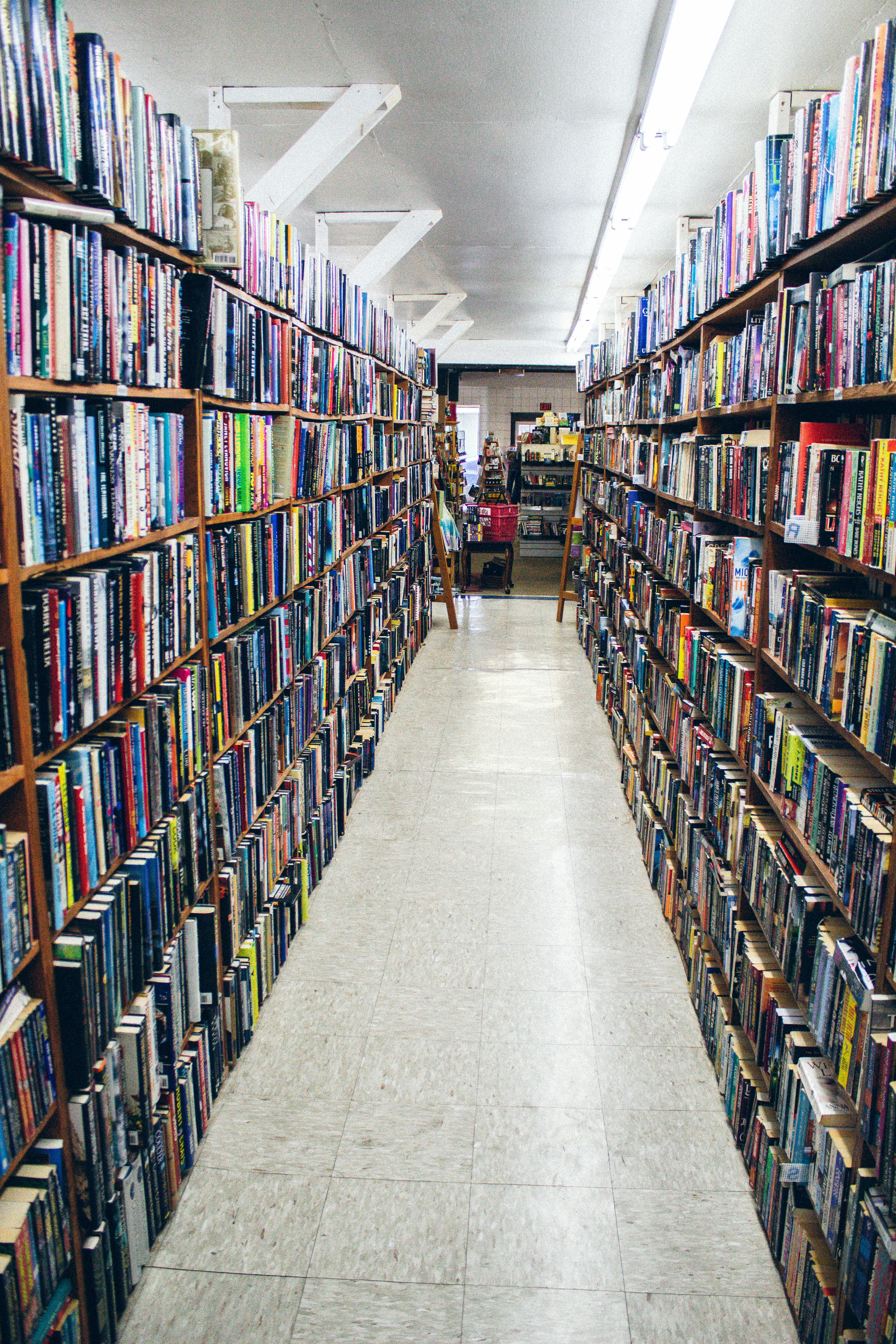 books on shelves in a room