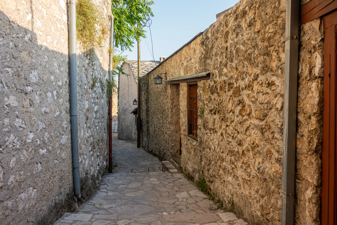 Cobblestone streets of Mostar Old Town