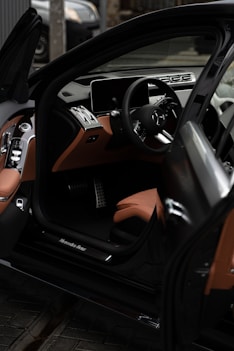 black and orange mercedes-benz car interior