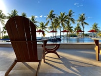 A comfortable folding reclining lounge chair on a patio.