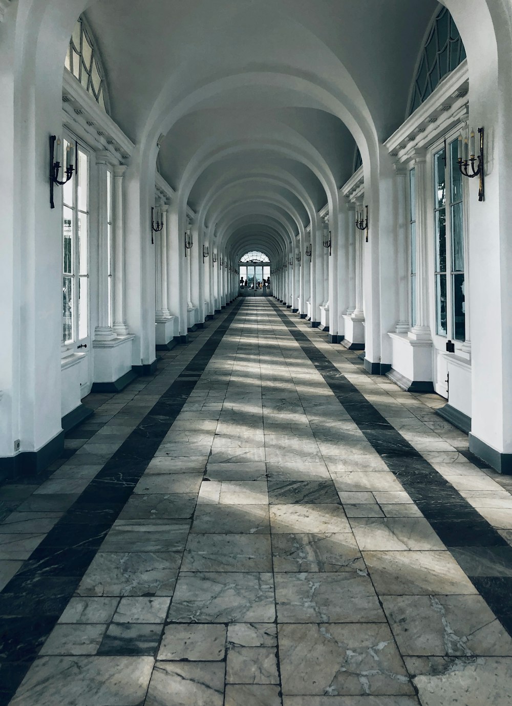 black and white checked floor tiles