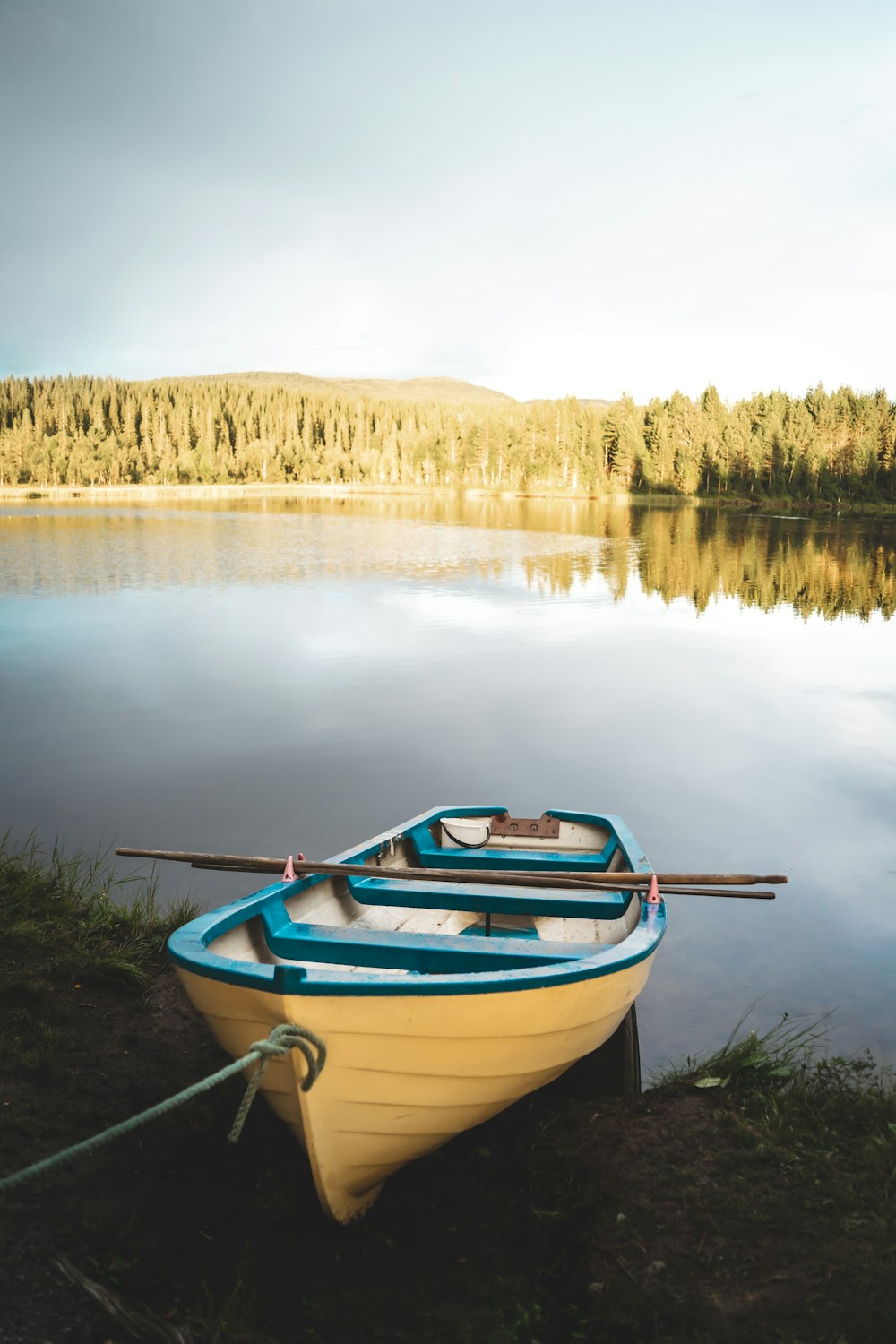 blue and white boat on lake during daytime