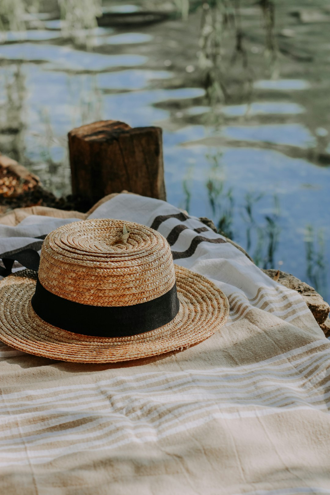 brown and black fedora hat on white and black textile