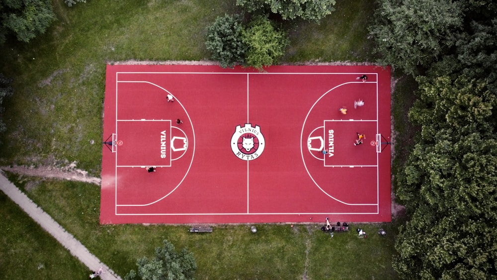 red and white basketball court