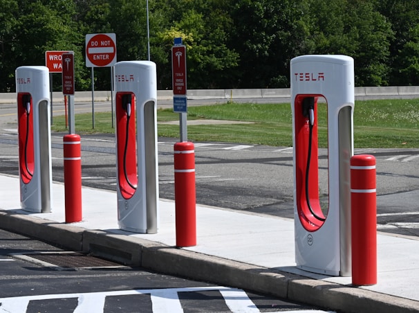 red and white gas station