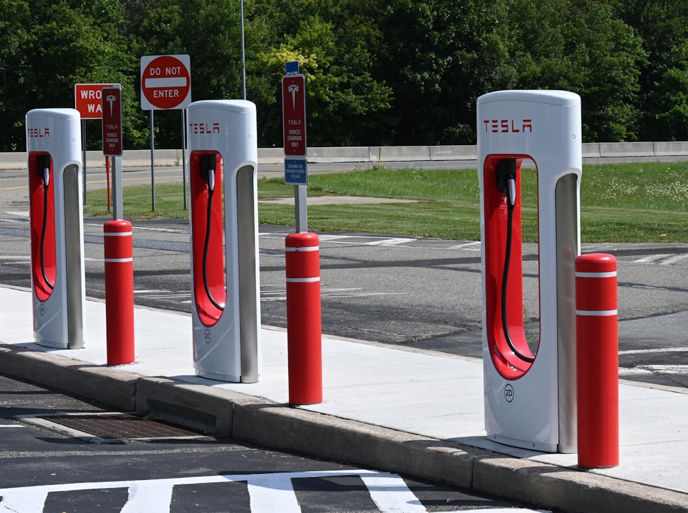 red and white gas station