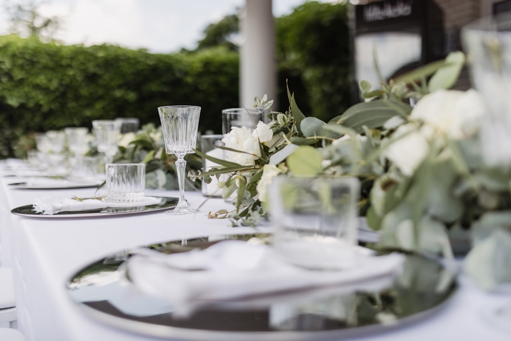 clear drinking glass on white table