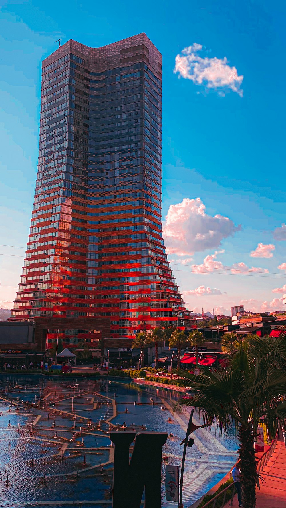 red and black high rise building