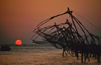 brown and white sail boat on sea shore during sunset