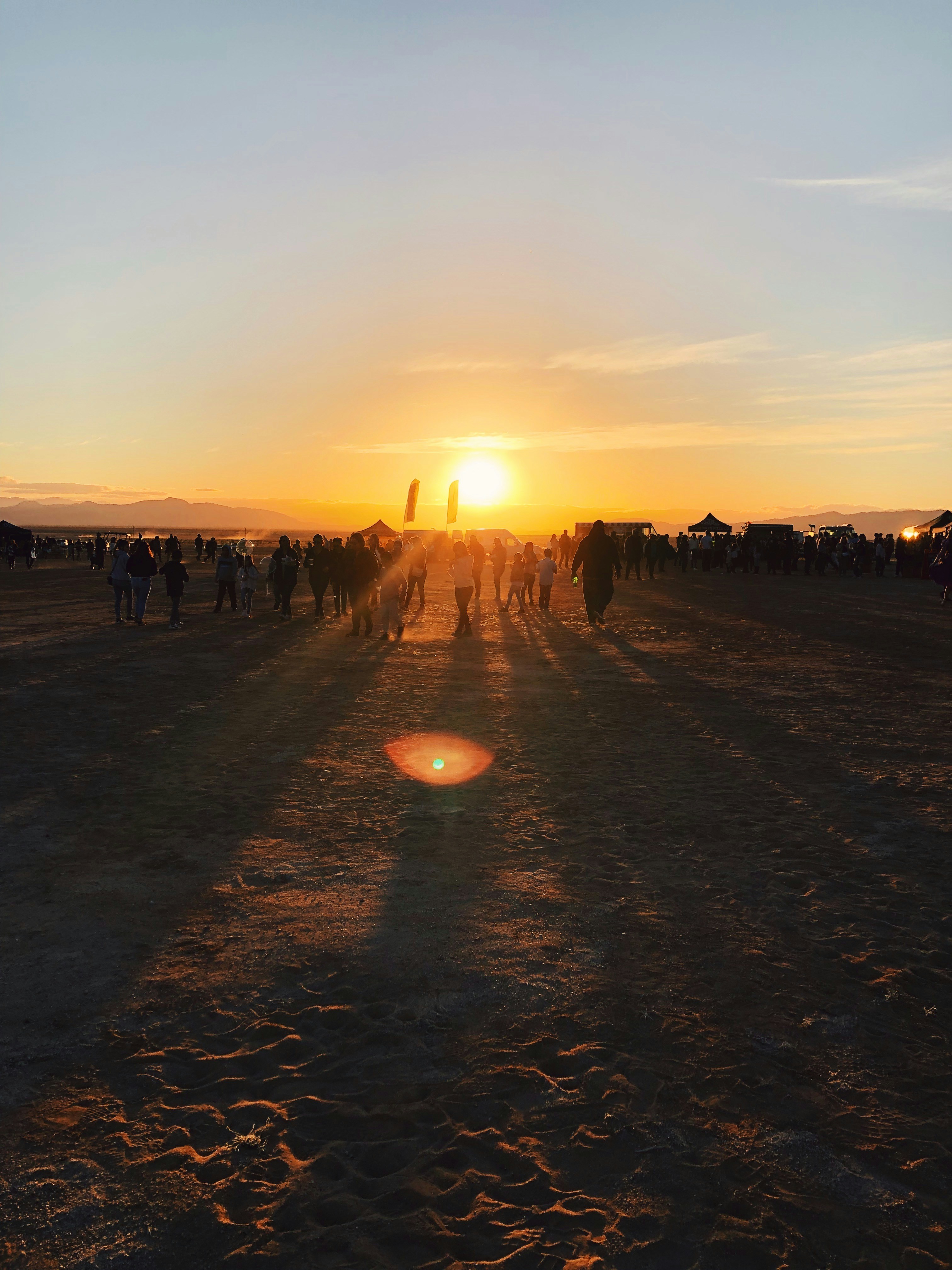 people on beach during sunset
