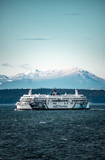 white ship on sea near snow covered mountain during daytime
