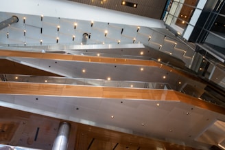 Interior remodeling showing new wooden floors and bright lighting.