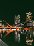 city skyline during night time