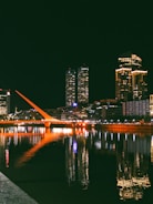 city skyline during night time