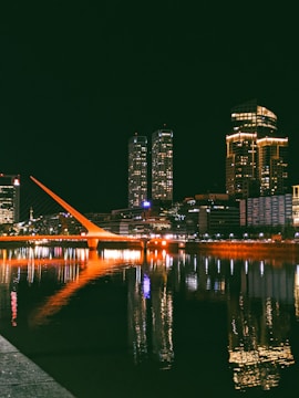 city skyline during night time