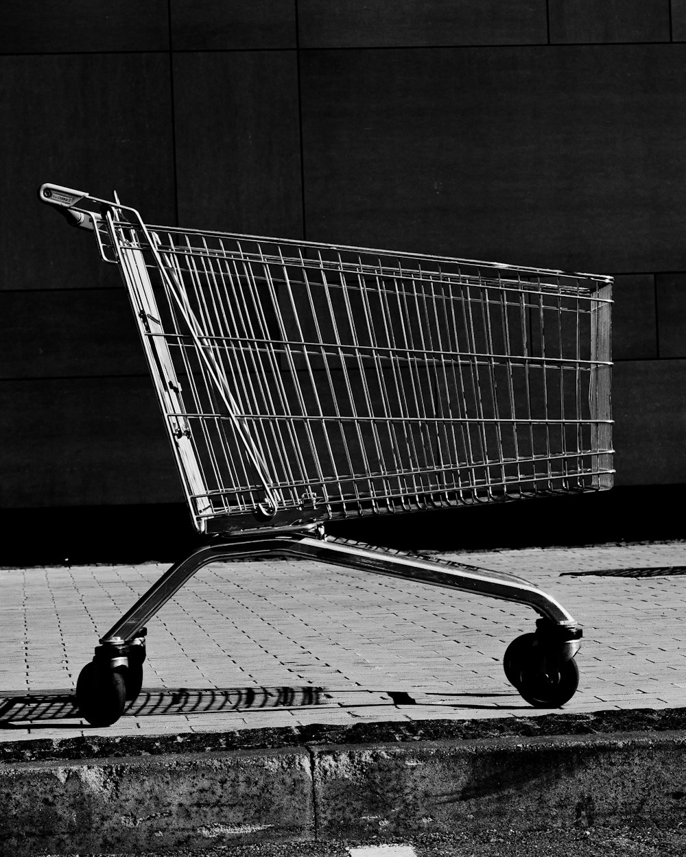 foto em tons de cinza do carrinho de compras