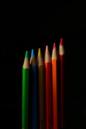 red green and blue color pencils
