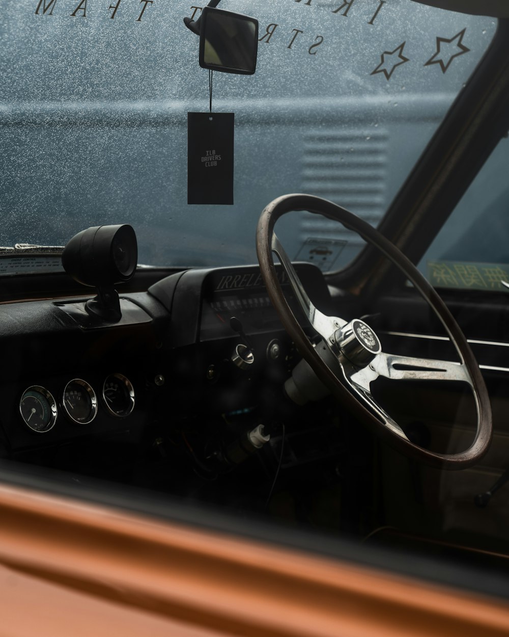 black steering wheel in car