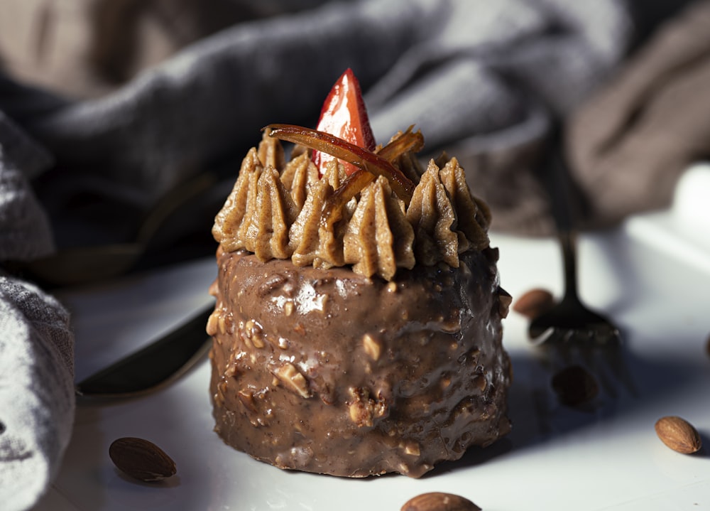 brown pastry on white ceramic plate