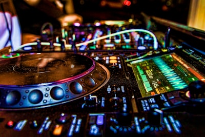 black dj controller in close up photography