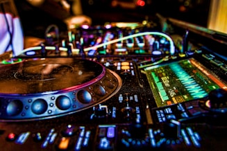black dj controller in close up photography