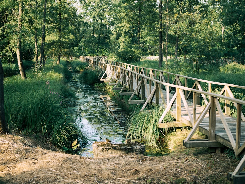 brown wooden bridge over river