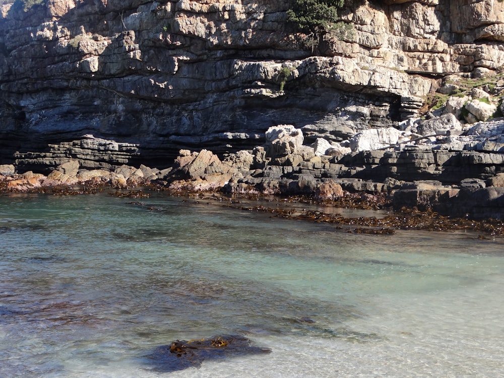 brown rock formation on body of water during daytime