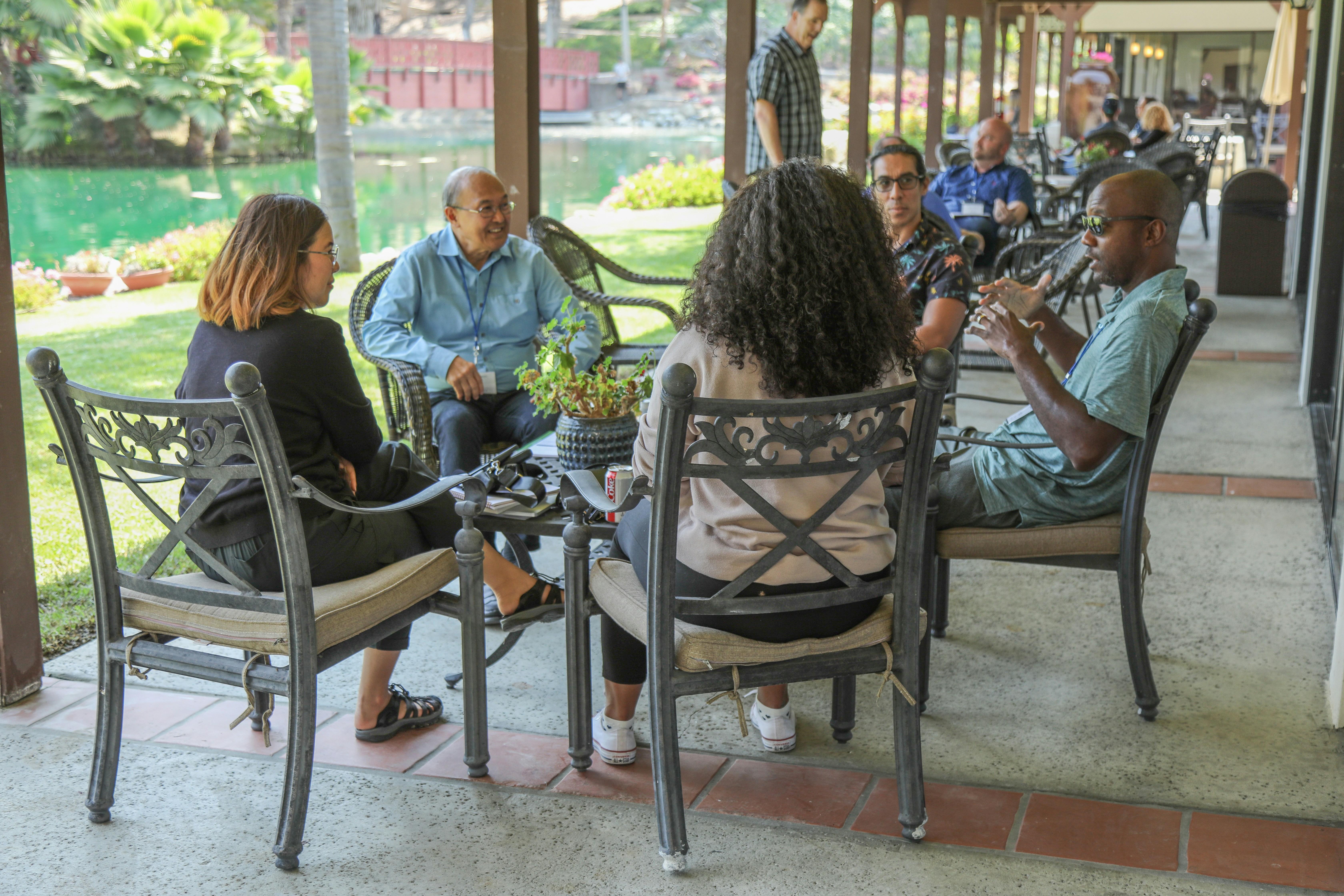 A church life group meeting beside a lake in Southern California.