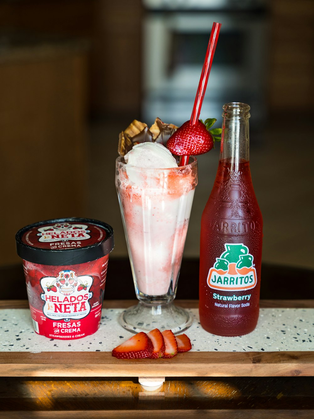 strawberry ice cream on clear drinking glass