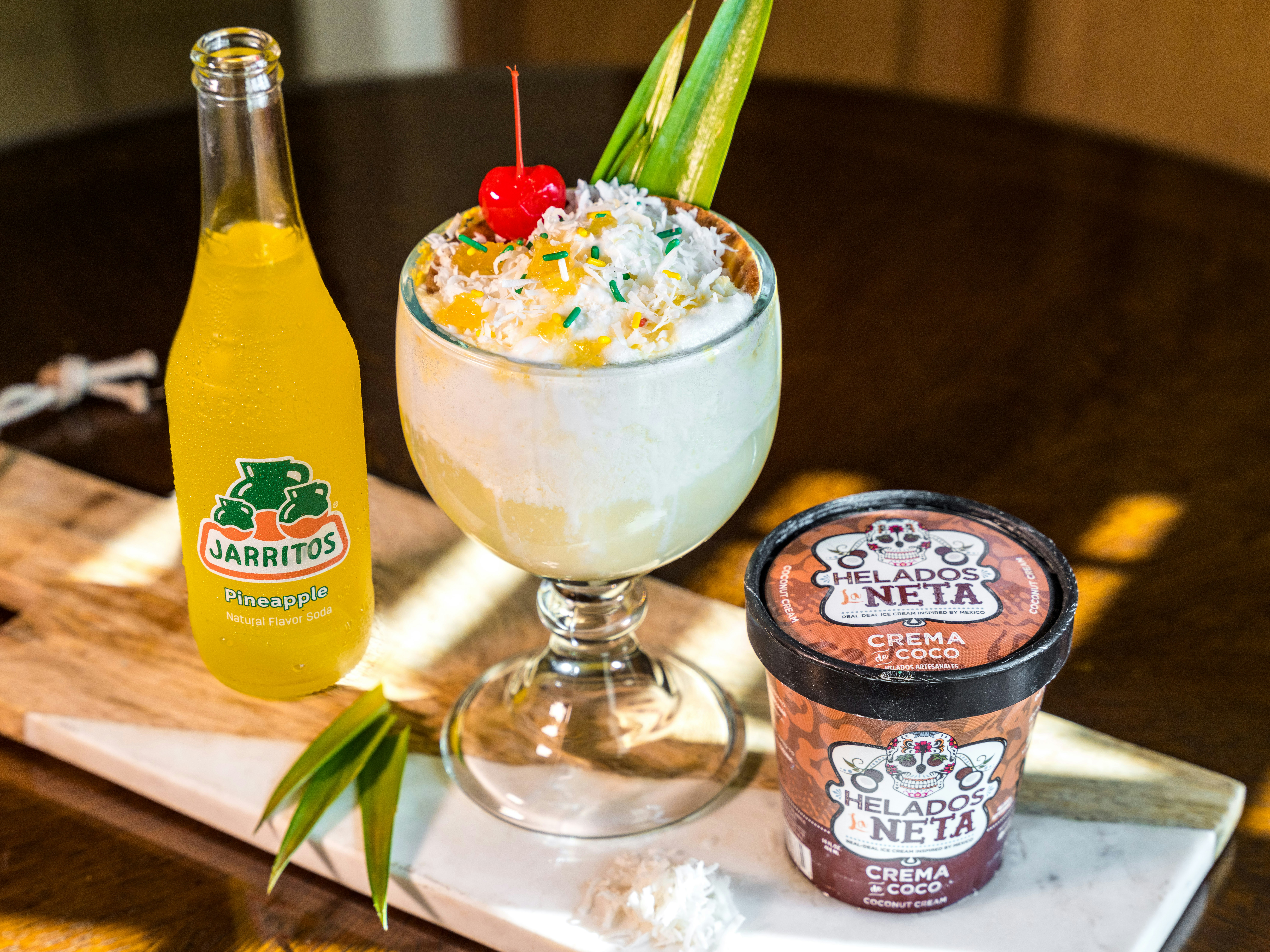 ice cream with strawberry and ice cream on top