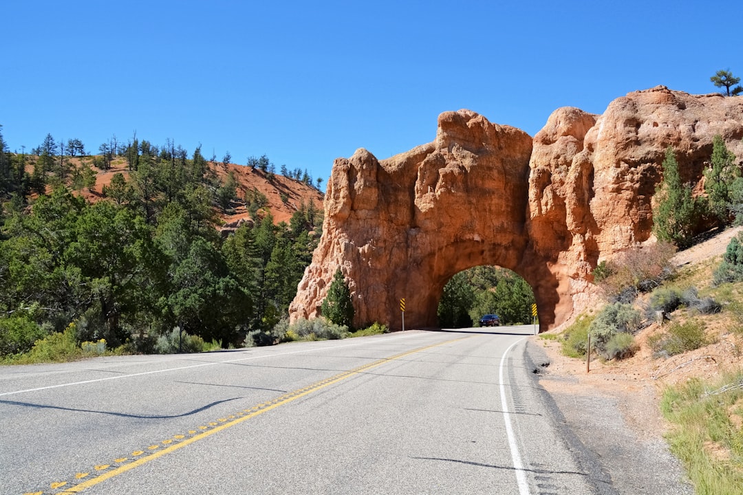 brown rock formation on gray asphalt road during daytime