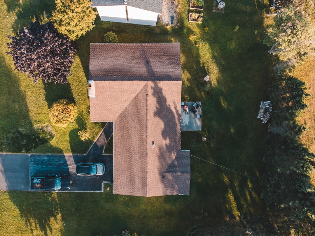 aerial view of brown brick building