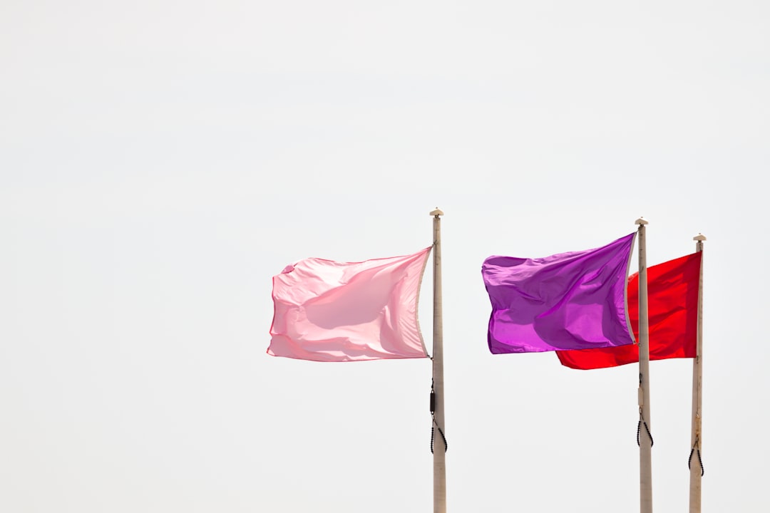 pink and white flag on pole