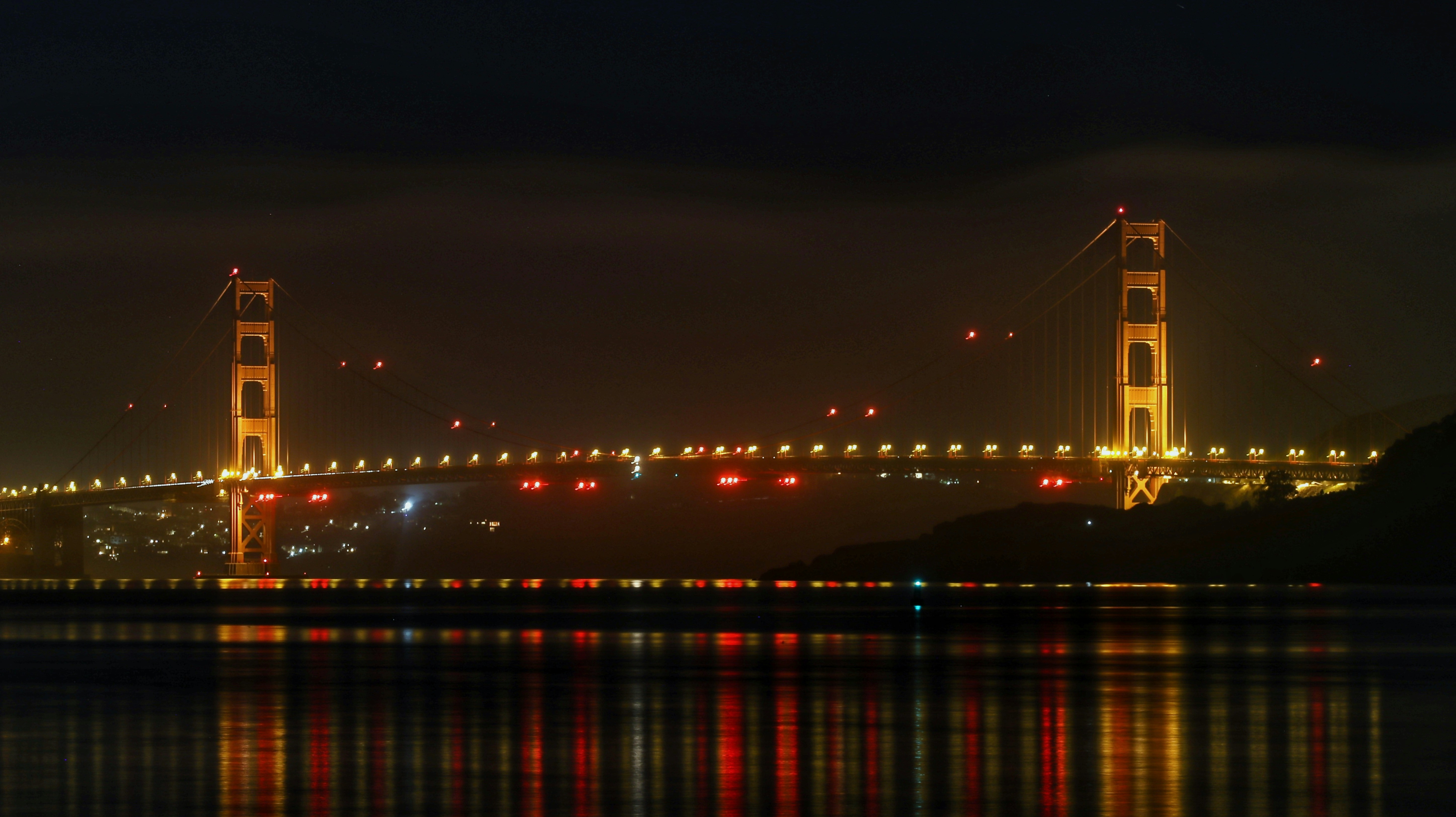 bridge over water during night time