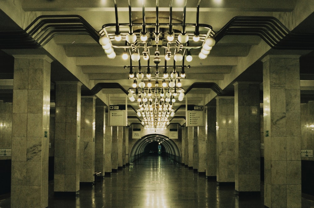 empty hallway with lights turned on in the middle