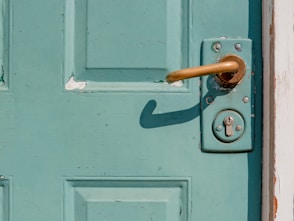 white wooden door with brass door lever