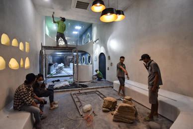 A team managing a workspace renovation project on-site.