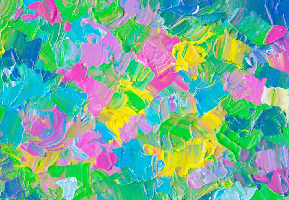 pink yellow and blue abstract painting