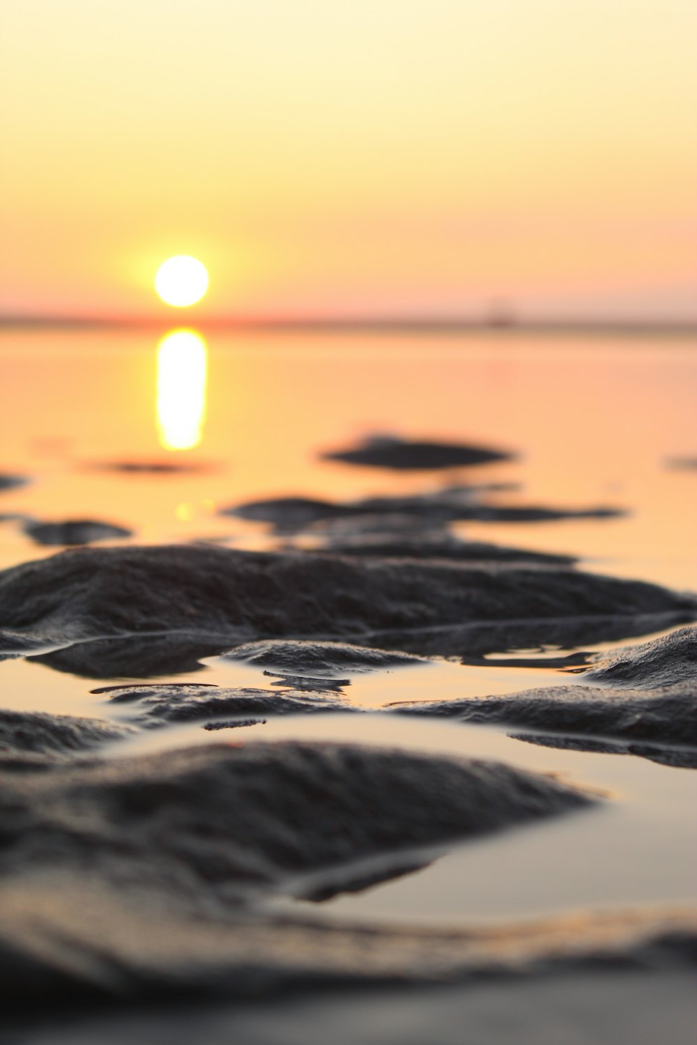 the sun is setting over a body of water